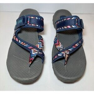 Skechers Reggae Zig Swag Sandals Womens 10 Navy Boho Comfort